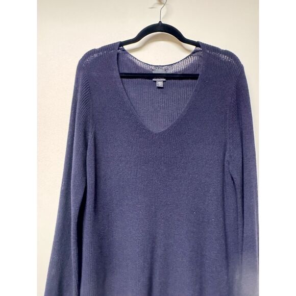 EILEEN FISHER Cotton/Viscose/Silk Blend V-Neck Open Knit Sweater, Sz L - Picture 3 of 9